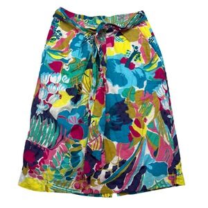 J.Crew Skirt Womens 6 Multi Floral Tropical Eyelet A-Line Tie Waist G6742 Summer